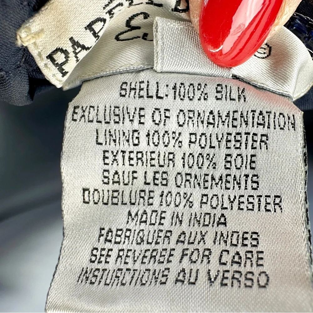 Papell Boutique Silk Beaded Dress Navy Blue Size 8 - Picture 6 of 9